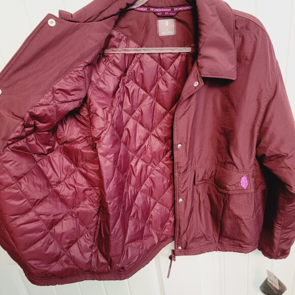 Free People FP Movement Sz Medium Off The Bleachers Coaches Jacket Wine NWT $148 - Picture 11 of 16
